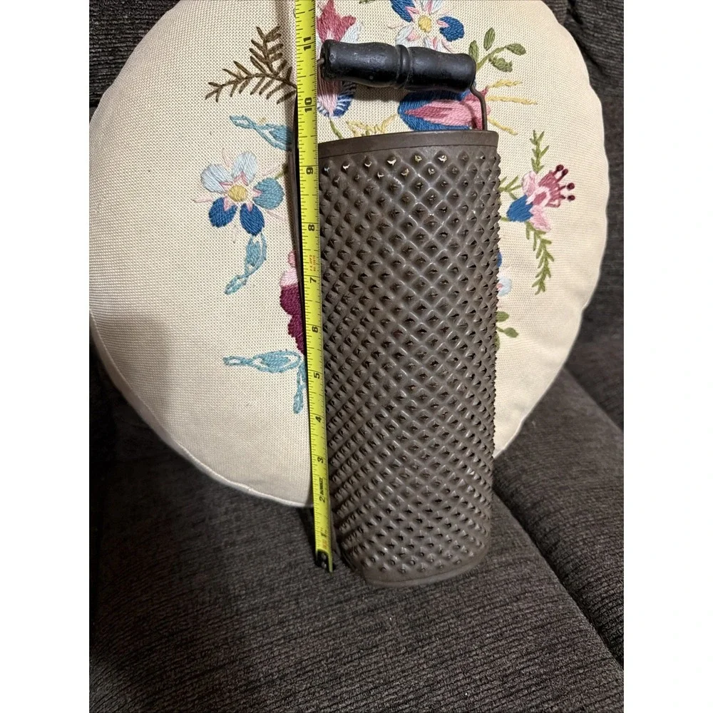 Primitive Punched Tin Kitchen Grater Half Round Wood Handle Farmhouse 1900's